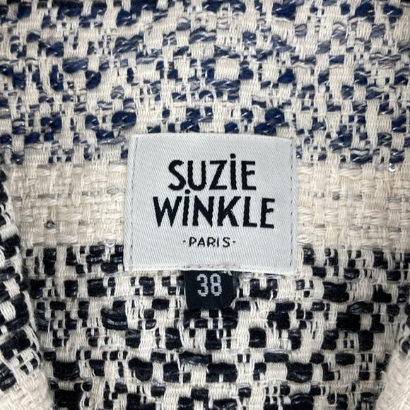 Suzie Winkle Paris Womens Cream Blue Black Striped Jacket Blazer Size 38 - Picture 3 of 16